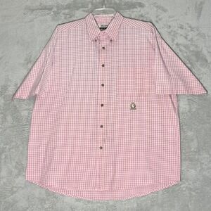 Wrangler Riata Shirt Mens‎ XL Pink Blue Plaid Short Sleeve Button Up Logo Preppy
